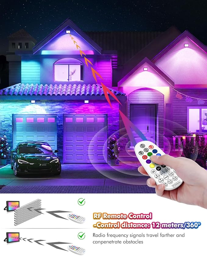 MEIKEE 100W RGB LED Flood Lights 1000W Equivalent RGB Color Changing LED Floodlights Christmas Decoration IP66 Waterproof Outdoor Wall Flood Lighting for Halloween Garden Party Stage (2 Pack)