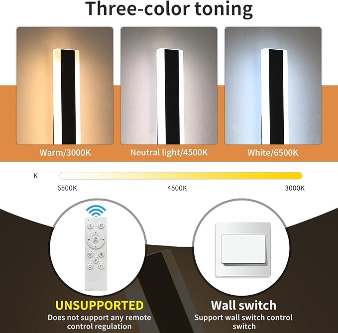 Modern Outside Wall Lights for House, 23.6inch Outdoor Wall Sconces, 3 Lights Color 3000K/4500K/6000K, IP65 Waterproof, Long Wall Lamp Mounted Lighting Fixture for Patio, Yard, Garage