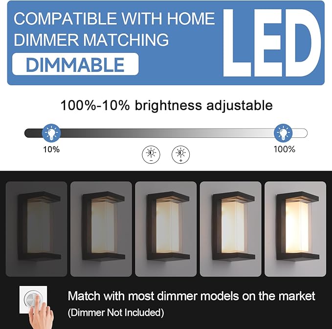2 Pack 24W Outdoor Wall Lights Exterior/Interior LED 3-Color Adjustable 2100LM Sconces Lights IP65 Waterproof Modern Outdoor Patio Lighting Fixtures Aluminum Wall Lights Compatible with Dimmers