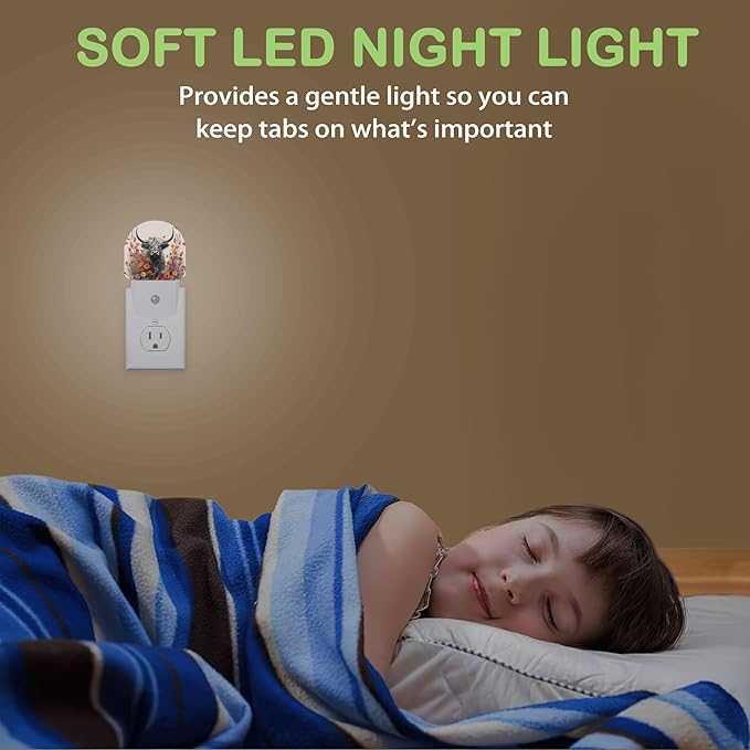Highland Cow Night Light,Daisy Flower Plug into Wall Nightlights with Dusk to Dawn Light Sensors for Bedroom, Bathroom, Hallway, Kitchen, Night Lights for Boys Girls Women Men