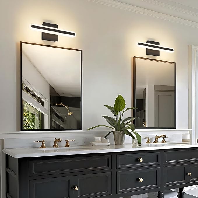 Joosenhouse Modern LED Bathroom Vanity Light Fixtures, 5CCT Dimmable Bathroom Light Bar, Hardwired Vanity Light, 15.7-Inch 16W Black Makeup Mirror Lights