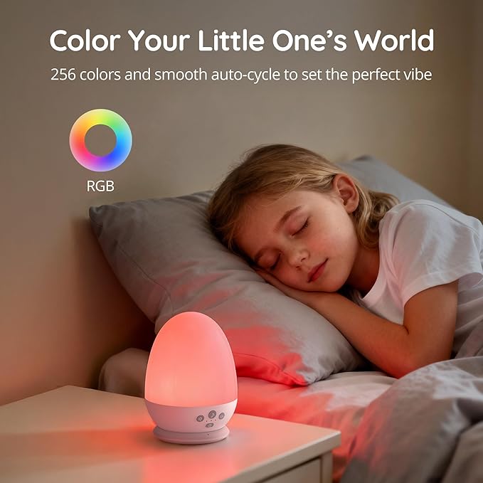 JolyWell Night Light for Kids, Egg Light for Nursery, Sound Machine for Sleep, Stepless Dimming, USB-C Rechargeable, Baby Night Light for Nursery & Bedroom