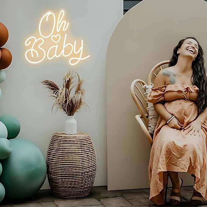 Oh Baby Neon Sign for Wall Decor, Baby Shower Neon Sign with Dimmer, Warm White Led Light for Bedroom Decor, Wall Decoration USB Powered with Switch, Gift for Mother
