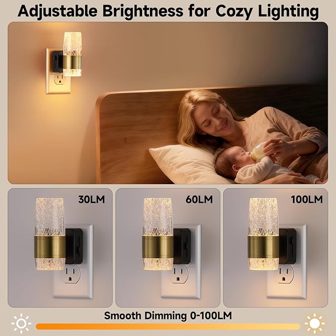 Night Lights Plug into Wall,Dimmable LED Night Light with Dusk to Dawn Sensor Auto On/Off,1-Pack,3000K Warm White,Acrylic Modern Sconce for Hallway, Bathroom, Bedroom