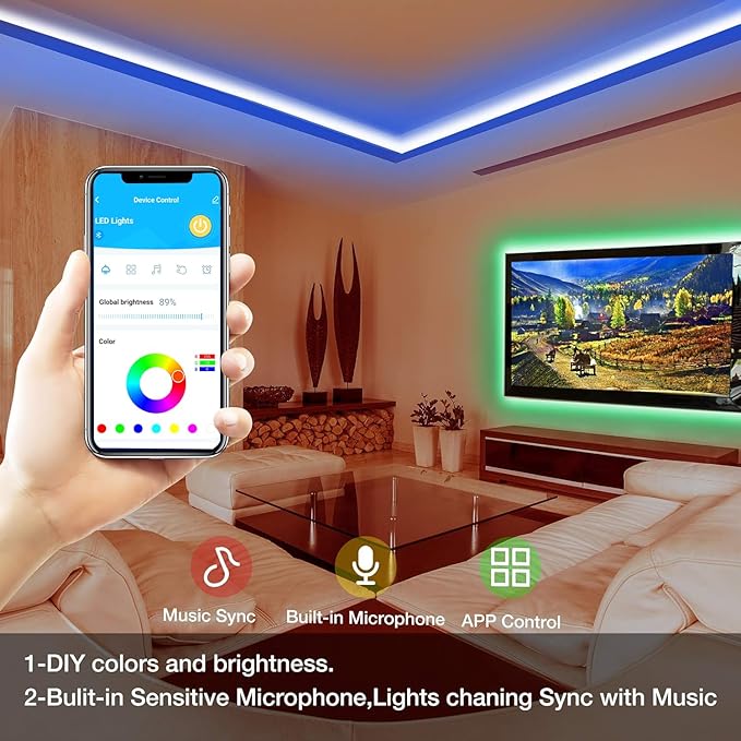 DAYBETTER Smart RGB Led Strip Lights, 100ft Led Lights for Bedroom with App Control, Multicolor Changing Led Light Strips Apply for Home Decor, Living Room, Kitchen, Home Party Decoration