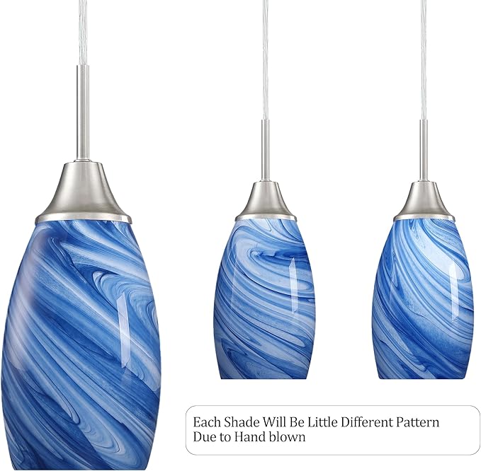 Mini Glass Pendant Light 1-Pack Dark Blue Marble Art Glass Pendant Lights Kitchen Island Brushed Nickel Finish Hanging Light for Kitchen Over Sink,Dining Room,Foyer,Hallway