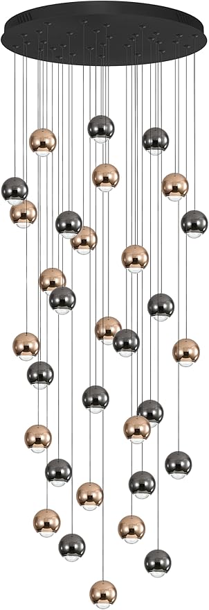 Farmhouse Crystal Chandelier, Luxury Hanging Lights High Ceiling Pendant Lighting for Foyer Staircase 32 Lights Black and Gold Dimmable 2700k-6000k