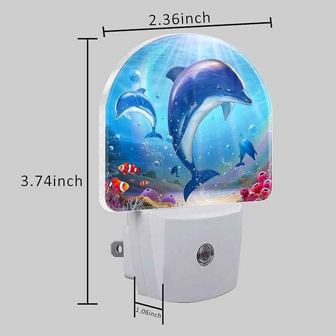 Night Light for Kids Girls Boys, Cute Dolphins in Tropical Sea LED Night Light Plug into Wall with Dusk to Dawn Sensor for Room Decor, Hallway, Kitchen, Bathroom, Nursery, Stairs