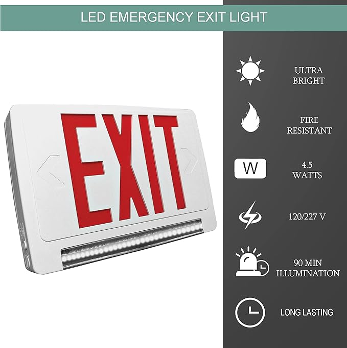 Ciata 2 Pack Ultra Bright Energy-efficient Lighted Exit Signs with Battery Backup, Indoor Led Emergency Exit Sign, Battery Powered Exit Sign, Exit Signs for Business, Led Adjustable Light Pipe Combo