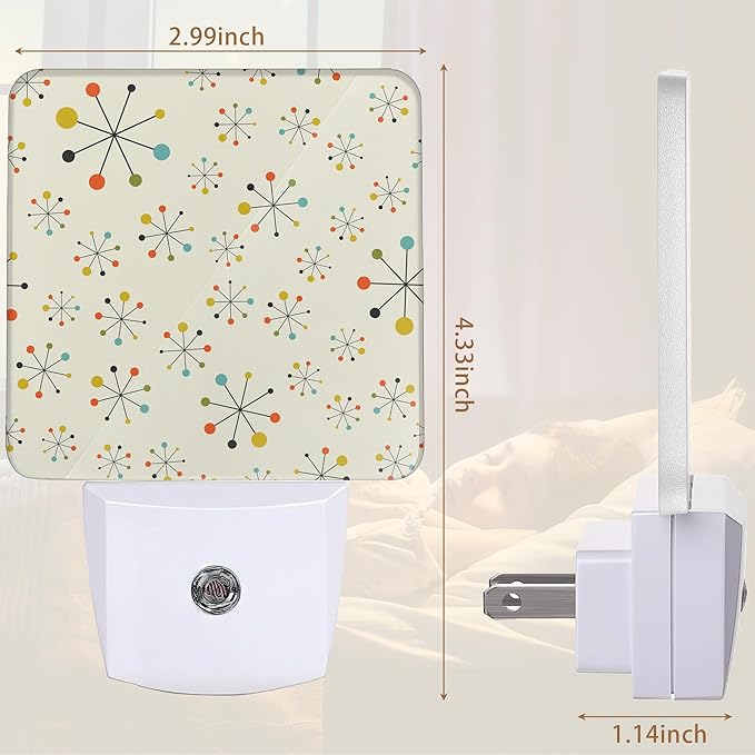 YASHILAIYA Night Light,Retro Mid Century Fifties Modern Atomic Night Lights Plug into Wall for Boys Girls Gifts for Stairway Hallway Bedroom 0.5W Nightlight