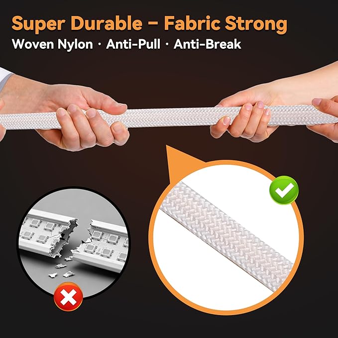 39.37in USB Fabric COB LED Strip, 3000K Warm White Soft Diffused Light, Anti-Glare Eye-Comfort, Flexible Cuttable Under Cabinet & Bedroom Accent Lighting