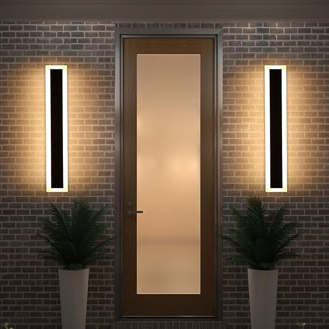 Upgrade Widened 2 Pack Modern Outdoor Wall Light Fixture, 23.6inch Long Linear LED Sconces, 3 Color 3000K/4500K/6000K, IP65 Waterproof, 24W, White Acrylic, Exterior Lighting for House, Patio, Garage