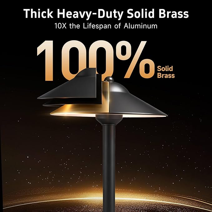 Gardenreet Brass Low Voltage Pathway Lights (9" Shade, 23.5" Tall) - Black 12V Path Light Waterproof, Wired Outdoor LED Landscape Area Lighting for Garden Walkway with 3W 270LM 3000K G4 Bulb (6 Pack)