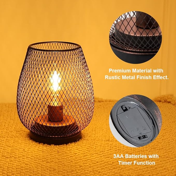 NEEDOMO 6 Pack Battery Operated Lamp Outdoor Table Lantern, LED Table Lantern with Timer Mode, Vintage Decorative Lights Cordless Lamp Indoor Outdoor Patio Bedroom Living Room with LED Bulb