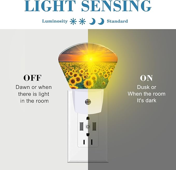 Sunflowers and Sunrise Night Light Plug into Wall, Sunflower Fields Night Light with Dusk to Dawn Sensor for Kid Girls Boys Women Men Room, Hallway, Kitchen, Bathroom, Stairs Decor