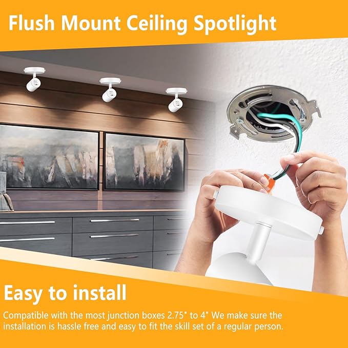 Remote Control Ceiling Spotlight Flush Mount Adjustable Directional LED Spot Lights Indoor Dimmable Accent Fixture for Art Picture Living Room - Bright CRI90+ 24° Flicker Free 10W 800lm White