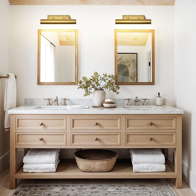 AUDOSY18 Brass Picture Light, 270° Rotatable Gold Wall Sconce Hardwired, 3-Light Vanity Wall Light Over Mirror, Dimmable Picture Art Light for Living Room, Bedroom & Bathroom- Upgrade