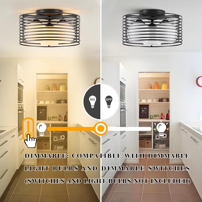 Modern Industrial Semi Flush Mount Ceiling Light, 3-Light Black Farmhouse Ceiling Light Fixture with Glass Shade, Hallway Lighting Fixture for Kitchen, Bedroom, Bathroom, Foyer, Laundry room 12.79in