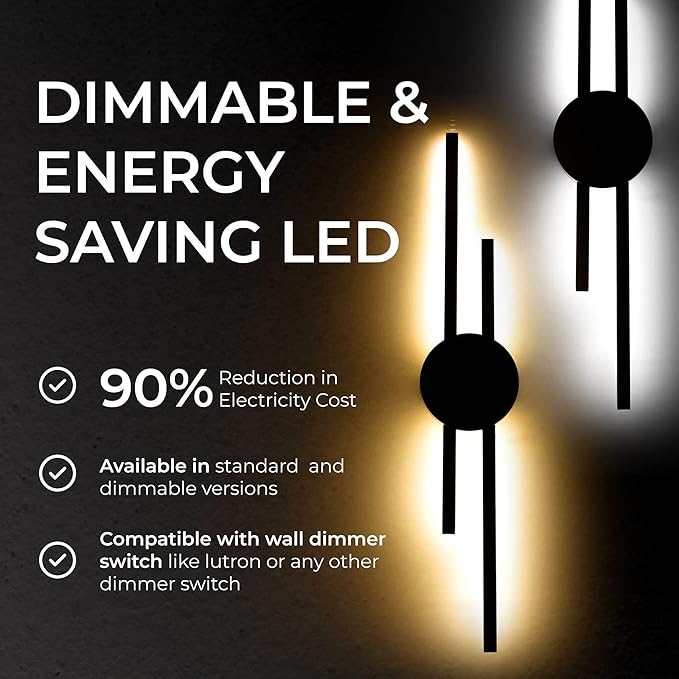 Ozarke Elles Minimalist LED Light Sconce, Modern Linear Wall Lamp, Black, Gold, Warm White, Cold White, UL Listed (Cold White 6000k - Dimmable, 36 inches Black Circle - Gold Bars)