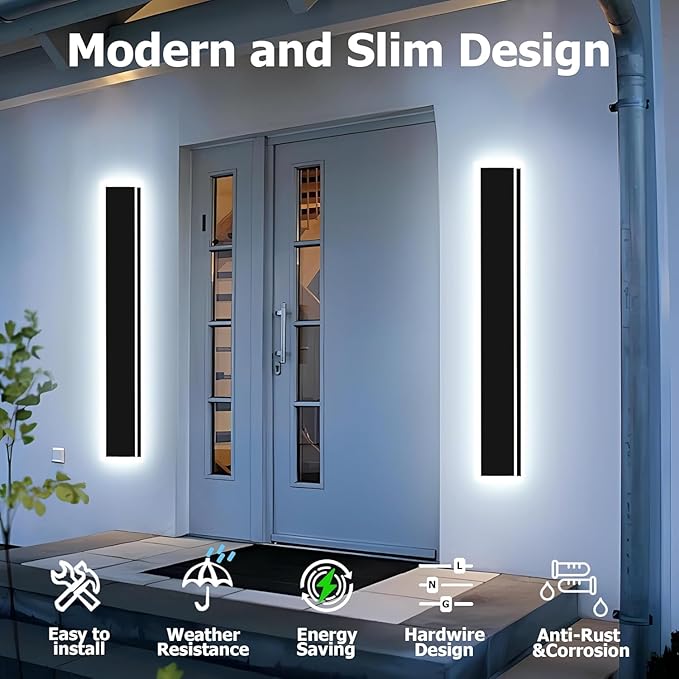 79in Modern Outdoor Lights Fixture,4.33in Wide Dimmable Exterior Wall Lights for Garage and Front Door,Long Outdoor Wall Sconce IP65 Waterproof,Black LED Outdoor Entrance Lighting