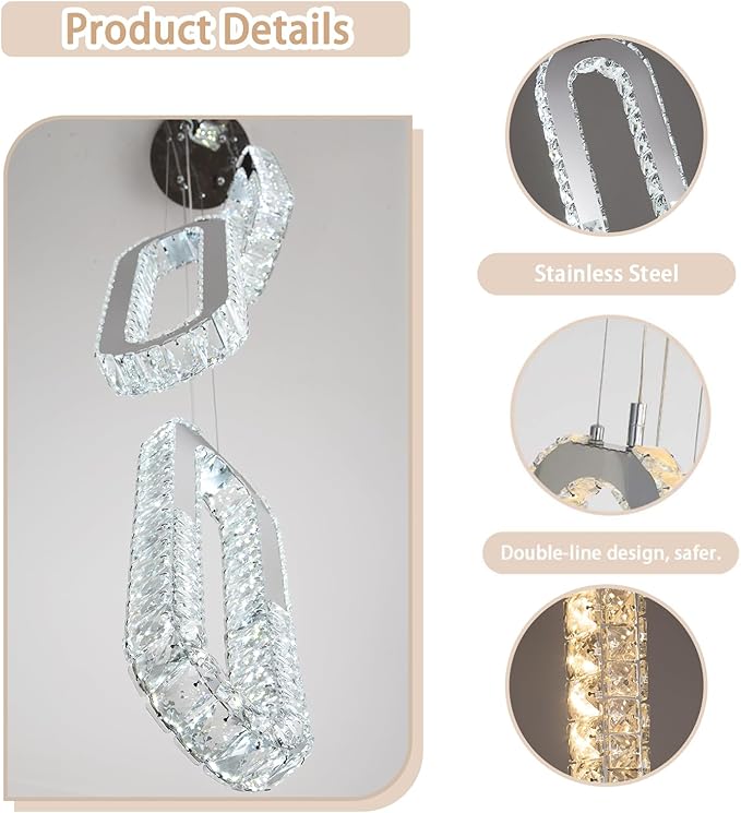 5-Lights Modern Crystal Chandelier for High Ceiling LED Dimmable Ring Pendant Chandeliers Stairwell Chandelier Lighting Silver