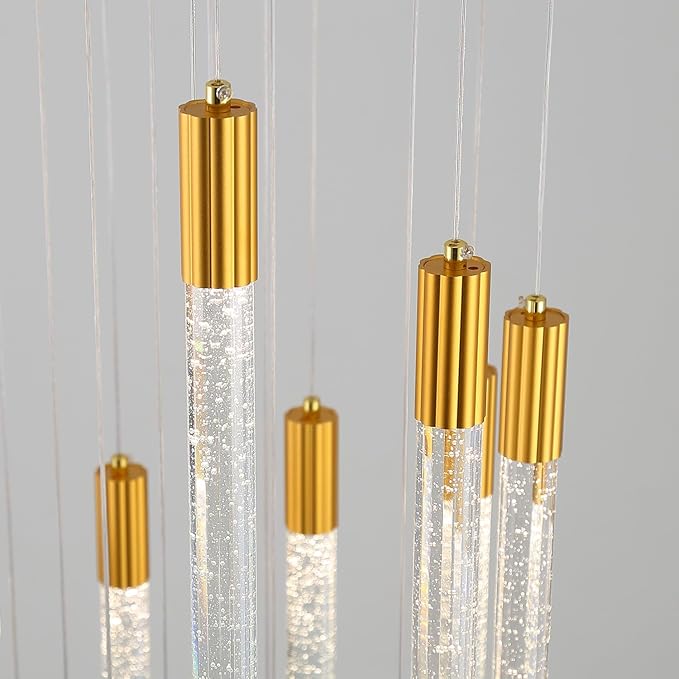 Modern 9-Light Crystal Chandelier – 98" High Ceiling Design Gold Dimmable LED Pendant Light for Foyer Living Room Hallway Staircase