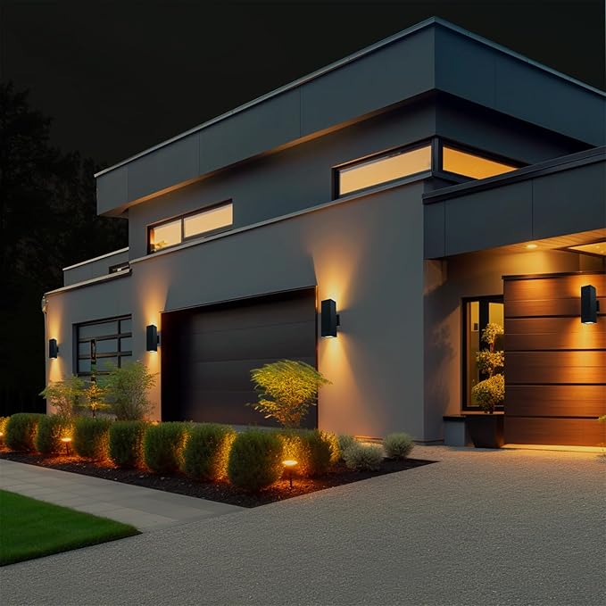 Up Down Outdoor Wall Lights, Dusk to Dawn Outdoor Lighting Fixtures Wall Mount, Matte Black Front Porch Light, Outdoor Wall Lantern for Patio, Garage, Front Door - ETL Listed