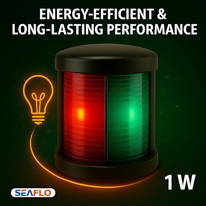 SEAFLO 11 Series Mini Sized LED Bi-Color Red/Green Navigation Light – 12V, 1W, IP67 Waterproof, 2NM Visibility, High-Brightness,for Boats Under 65 ft (20m) – 4-Year Warranty (Bi-Color/Black)