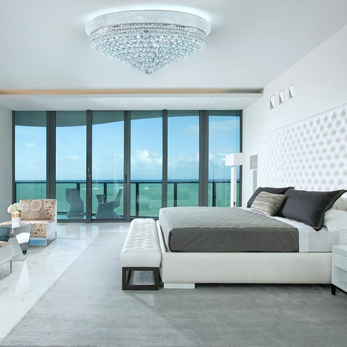 18 - Light Crystal Flush Mount Chandelier Ceiling Light Fixture for Living Room Dining Room Entryway Foyer Chrome Finish