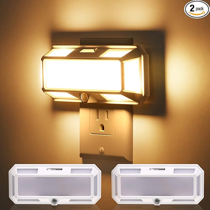 Super Bright Night Light, LOHAS Night Lights Plug into Wall [2 Pack], 0-250LM LED Night Light with Light Sensor, 2W Dimmable Nightlight, Soft White 3000K for Bathroom, Adults Kids Room, Stairway