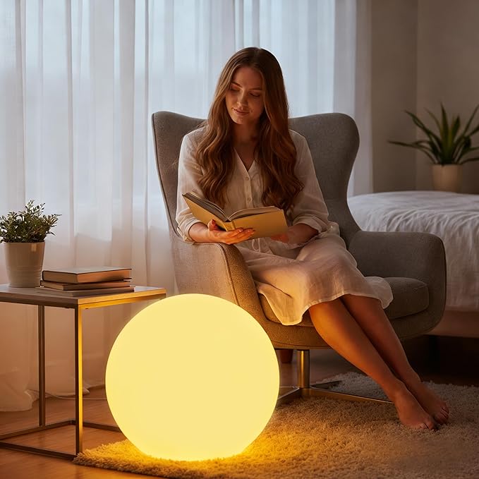 20-inch Large LED Globe Orb Light, Rechargeable LED Ball Light, Dimmable 16 RGB Colors Globe Floor Lamp w/Remote, Indoor/Outdoor Waterproof Glowing Orb Mood Lamp for Home Garden Patio Party