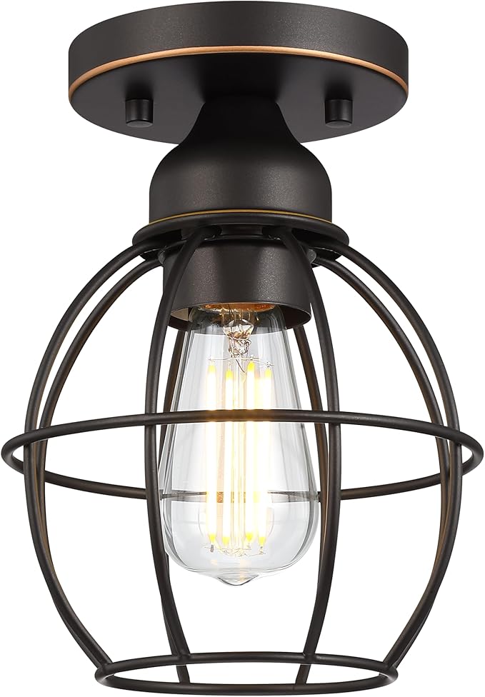 GRUENLICH Semi Flush Mount Ceiling Light Fixture for Outdoor and Indoor, E26 Medium Base 60W Max, Metal Housing and Metal Cage, Bulb not Included, 1-Pack, Oil Rubbed Bronze Finish
