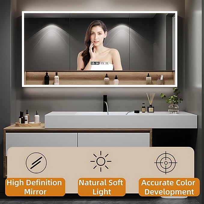 44in Luxury Bathroom Vanity with Sink - Modern Bathroom Vanity Wash Set, Suspended Bathroom Cabinet, Smart Defogging & Led Lighting | Wall-Mounted Storage with 2 Drawers