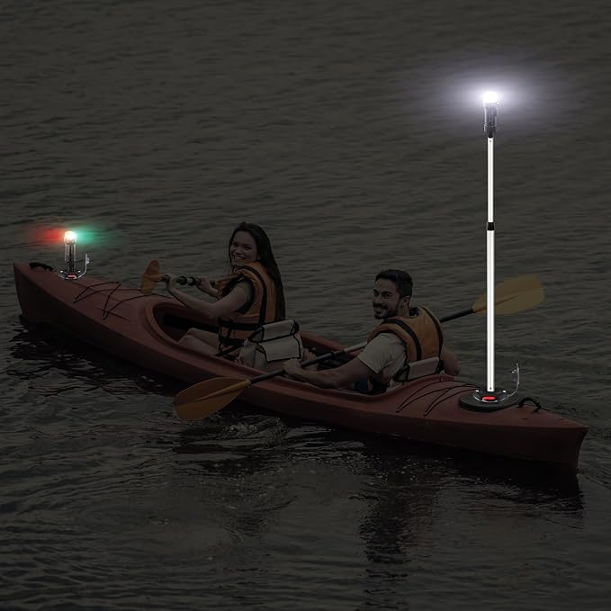 Battery Navigation Lights for Boats,Telescoping Boat Stern Lights and Bow,3AAA Battery Operated,30-52.4 Inches,Fixed Base,for Kayak,Boats (EA11104-MF2)