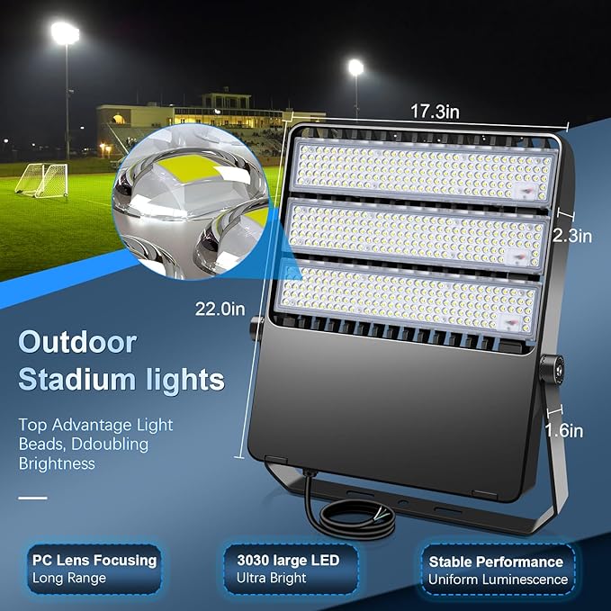 360W Stadium Flood Light Fixture Outdoor LED, 50800 LM 110-270v Commercial Super Bright Yard Light 5000k, IP65 Waterproof Exterior Yoke Mount Lighting Security for Arena, Field, Sport, Court