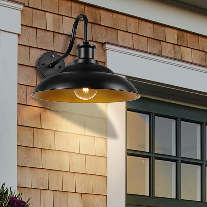 Outdoor Barn Light Fixture Dusk to Dawn, 16in Dome Large Farmhouse Exterior Wall Mount Light Wall Sconce Ideal for Farmhouse, Garage, Patio, Doorway