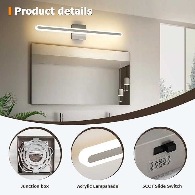 Joosenhouse Brushed Nickel Vanity Lights for Bathroom - 31.5 Inch 24W LED Bathroom Light Bar with 5CCT Dimmable, Modern Bathroomakeup Mirror Lights