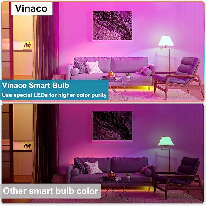 Vinaco E12 Smart LED Bulb 5W 600LM, 4 Pack E12 LED Light Bulbs Color Changing WiFi Bluetooth Work with Alexa & Google Assistant, Smart E 12 Candelabra Bulb 60 Watt E 12 Base, RGB Light Bulbs B11