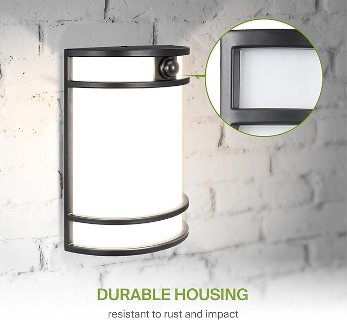 ASD 10 Inch LED Outdoor & Indoor Wall Mount Light Fixture with Motion Sensor - Black Wall Sconce Lighting - 15W 120-277V 3000K 4000K 5000K Adjustable Exterior Lights - Front Door & Patio - ETL