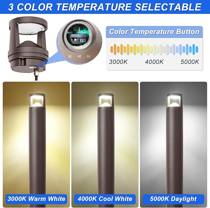 42" LED Bollard Landscape Light, 24W Outdoor Pathway Light, 3CCT Selectable (3000K/4000K/5000K), IP65 Waterproof, 0-10V Dimmable Commercial Landscape Lighting for Garden, Walkway, UL Listed