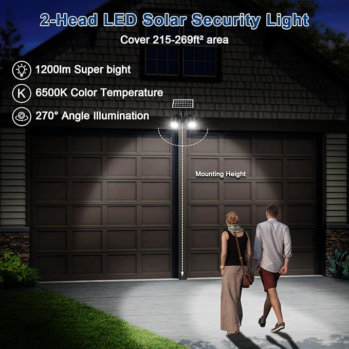 EMANER Outside Motion Solar Lights, 5000mAh Auto Detect On/Off or Always On Security Light, Solar Spotlights Wall Mount, Dusk to Dawn Solar Powered Floodlights with Stake for Lawn Landscape, 2Pack