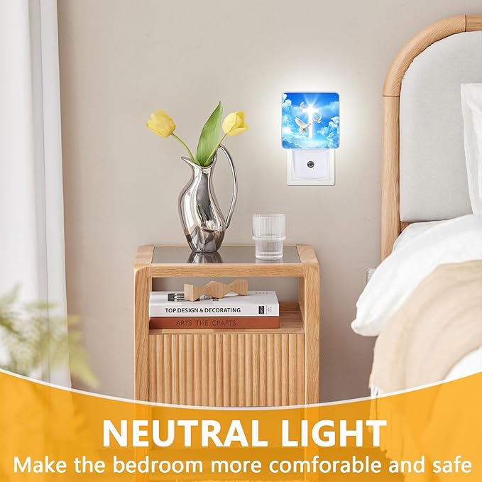 Cross Heaven Night Light, Plug-into Blessed Nightlight White LED Lamp, Energy Efficient Decor Desk Lamp for Bedroom Hallway Stairs Bathroom