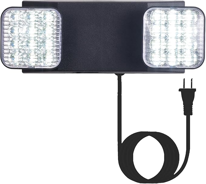 TANLUX LED Emergency Lights with Battery Backup, Commercial Emergency Light Fixtures for Business Home Power Failure Emergency Exit Sign Lighting with 1.0 Meter Plug in Cord AC120V UL Listed, Black