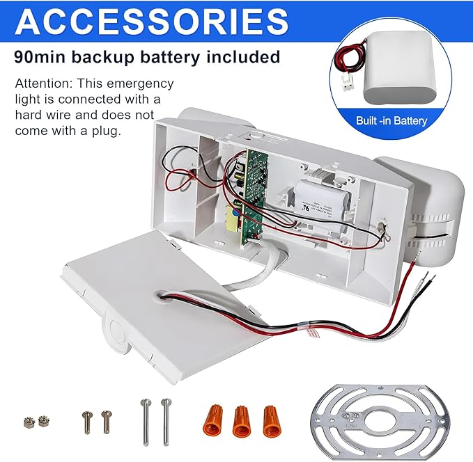 LED Emergency Lights with Battery Backup, Two Adjustable Heads Hardwired Emergency Exit Lighting Fixtures, US Standard Commercial Emergency Lights UL Listed, AC 120/277V for Business Office (1 Pack)