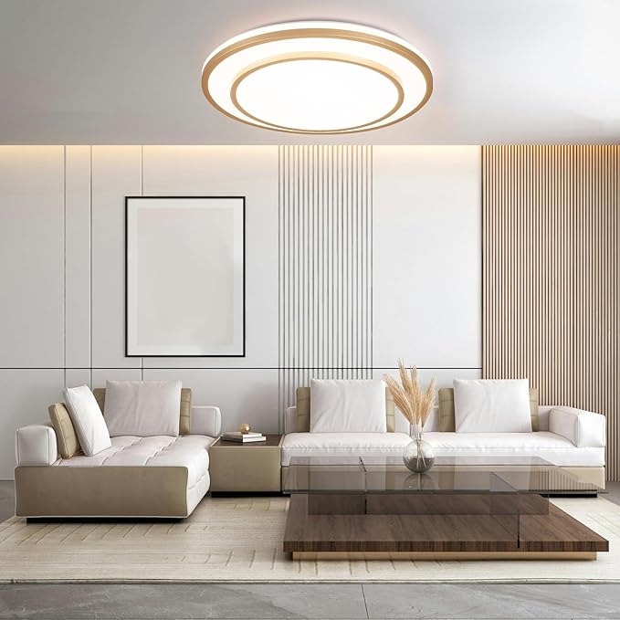 20" LED Flush Mount Ceiling Light Fixture 5CCT, Gold Light Fixture Ceiling Mount 36W, Dimmable Overhead Modern Close to Ceiling Light Fixtures for Living Room, Foyer, Kitchen, Bedroom