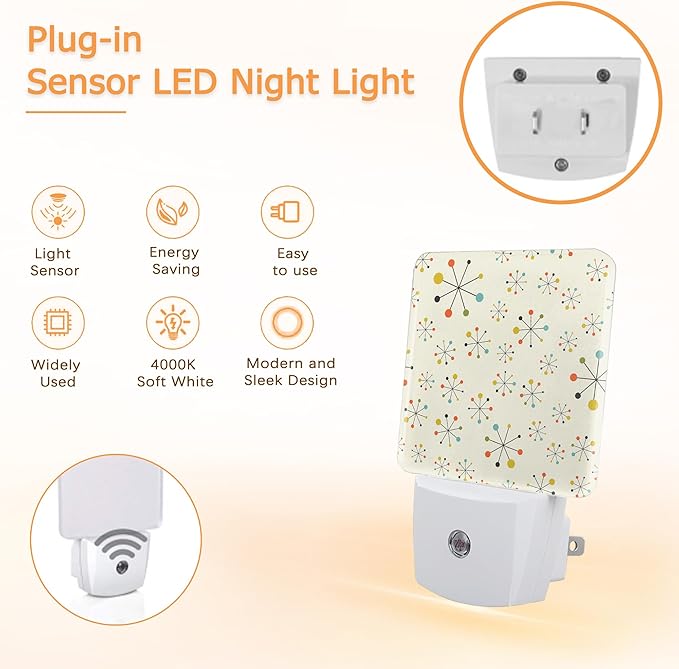 YASHILAIYA Night Light,Retro Mid Century Fifties Modern Atomic Night Lights Plug into Wall for Boys Girls Gifts for Stairway Hallway Bedroom 0.5W Nightlight