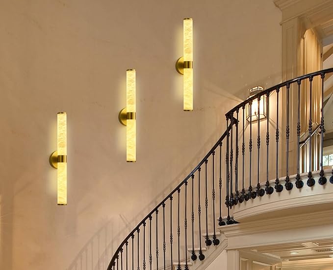Alabaster Wall Sconce, 20.6" Gold Wall Sconce, Brass Alabaster Single Sconces, Gold Modern Bathroom Sconces, Indoor Wall Lighting for Living Room, Bedroom, Hallway, Staircase