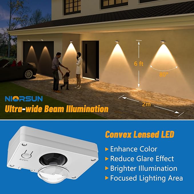 NIORSUN Solar Fence Lights Outdoor Waterproof,Warm & Cool White RGB，8 Pack LED Spot Lens Deck Lights 9 Mode，Solar Powered Wall Lighting Decor for Outside Patio Step Backyard Railing Pool White