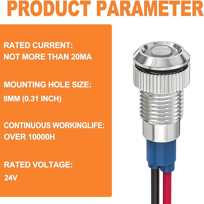 GASHER 5 PCS Energy Saving Indicator Light, LED Light 12V/24V/110V 20mA Panel Mount Light, Mounting Hole Size 8mm(5/16inch) White LED (24V)