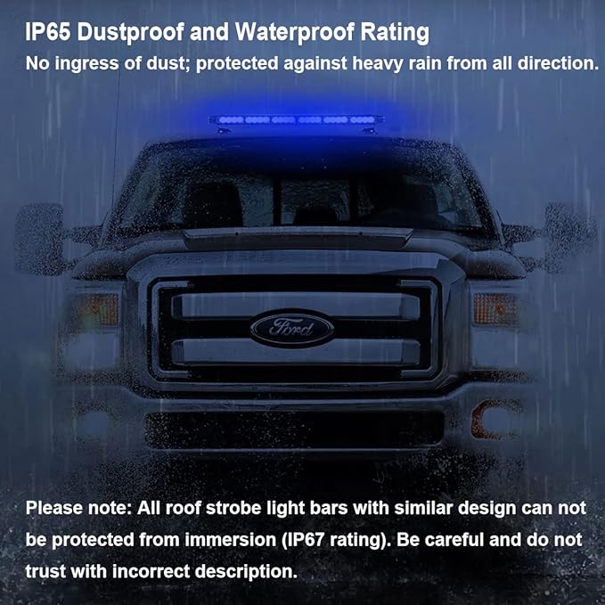 WOWTOU Roof Strong Magnetic Flashing 56 LED Blue Emergency Strobe Light Bar for Volunteer Firefighter EMS Law Enforcement Vehicles Police Cars, Double Side Safety Warning Beacon Lights
